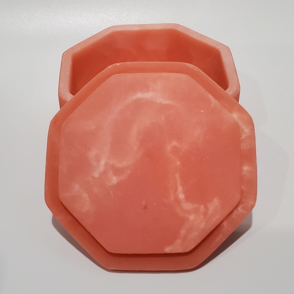 Vntg Handcarved Design Gifts Incolay Stone Pink Octagon Jewelry Trinket Box 🇺🇸 - Picture 6 of 10